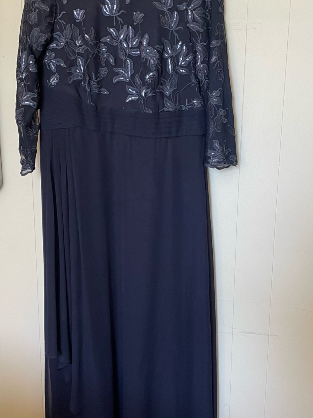 Alex Evenings Navy Long Sleeve Embroidered Evening Dress